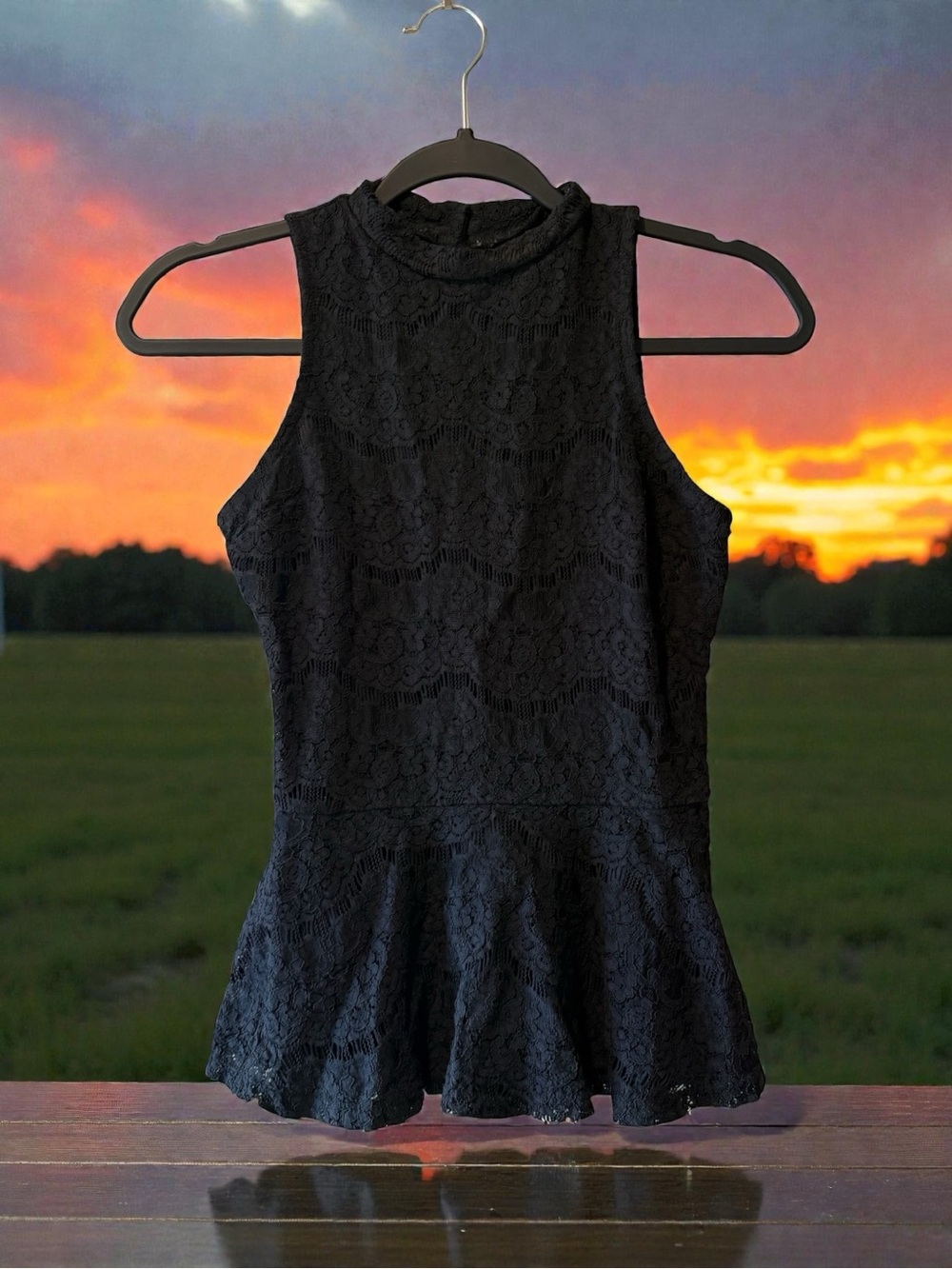 love, Fire Black Lace Sleeveless Peplum Tank Top
